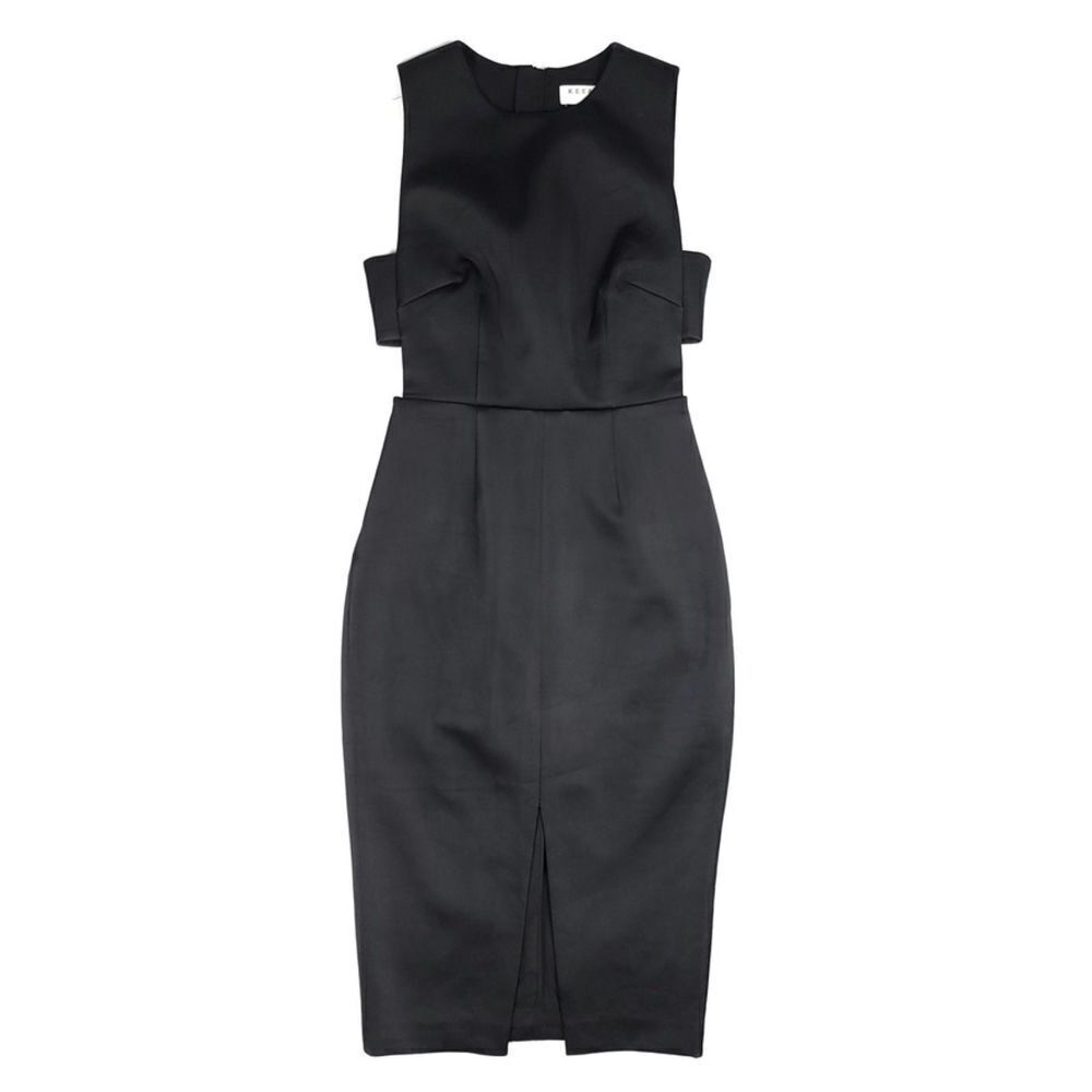 KEEPSAKE The Only One Cut Out Slit Midi Cocktail Sheath Dress Black LBD XS